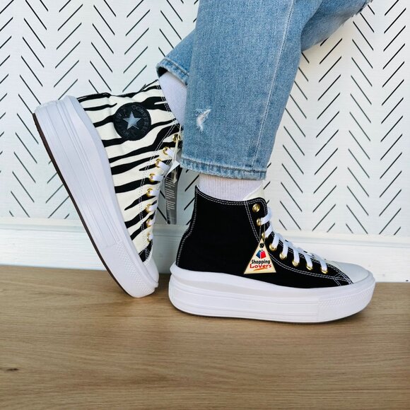 ❤️Rare Converse Chuck Taylor All Star Move Hi Women Shoes Sz 9 Black White Zebra - Picture 3 of 11